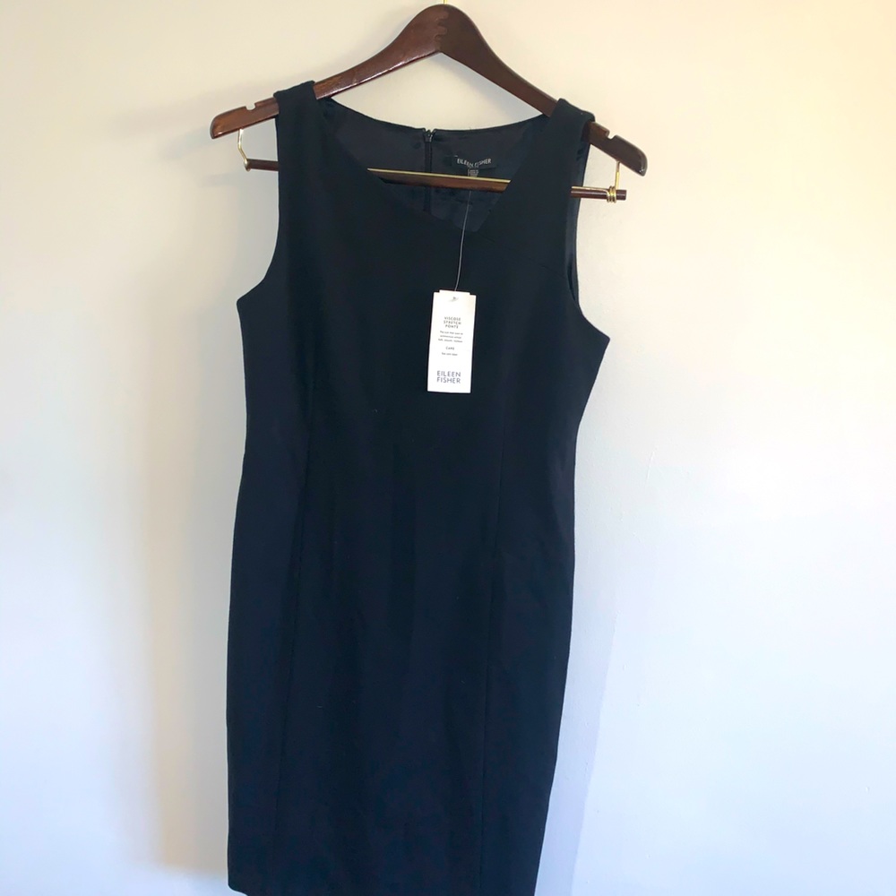 Eileen Fisher sheath dress- asymmetric neck line.